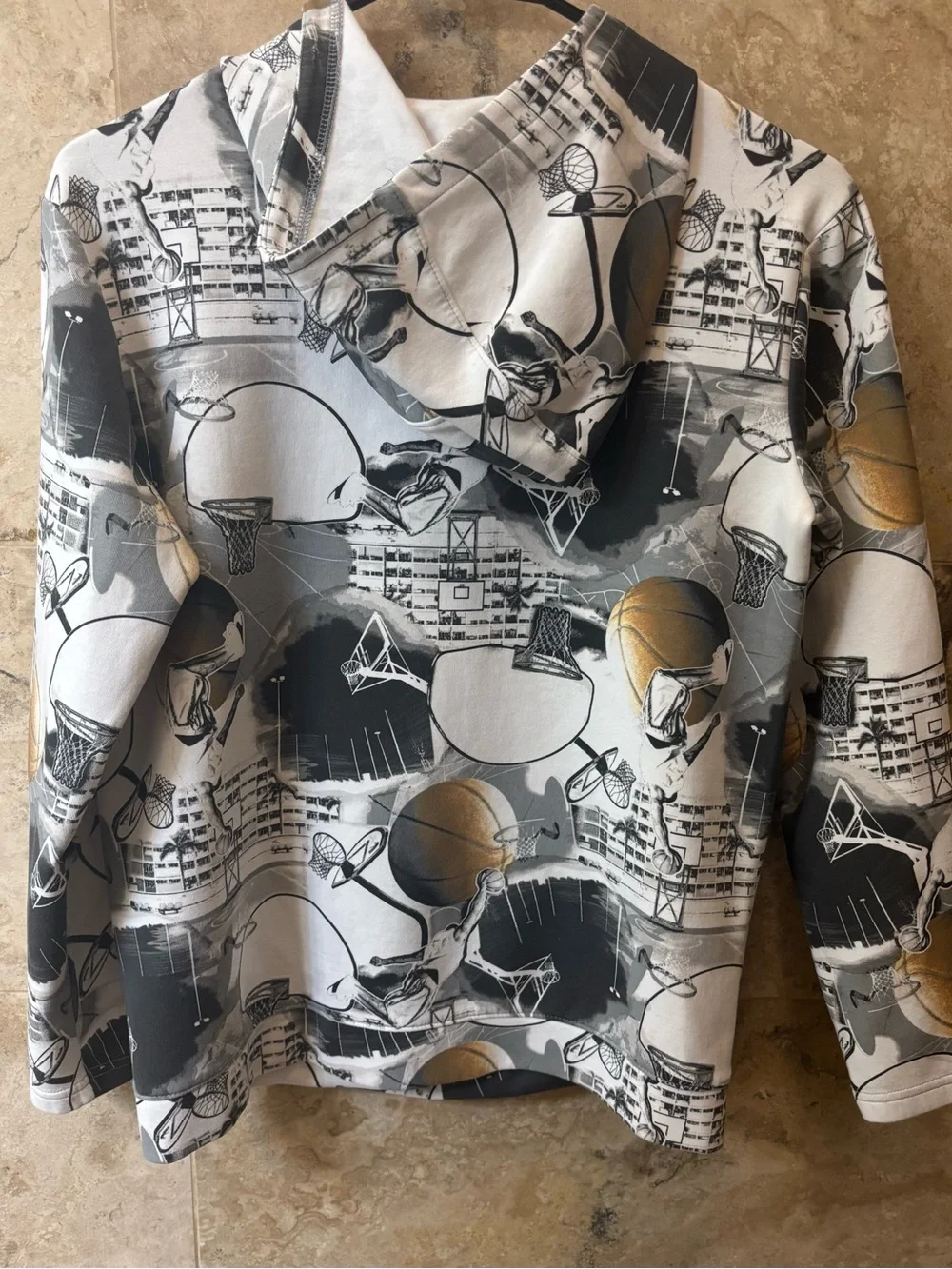 Boy’s Basketball Print Hoodie/Shorts Set - Gray, White, & Gold